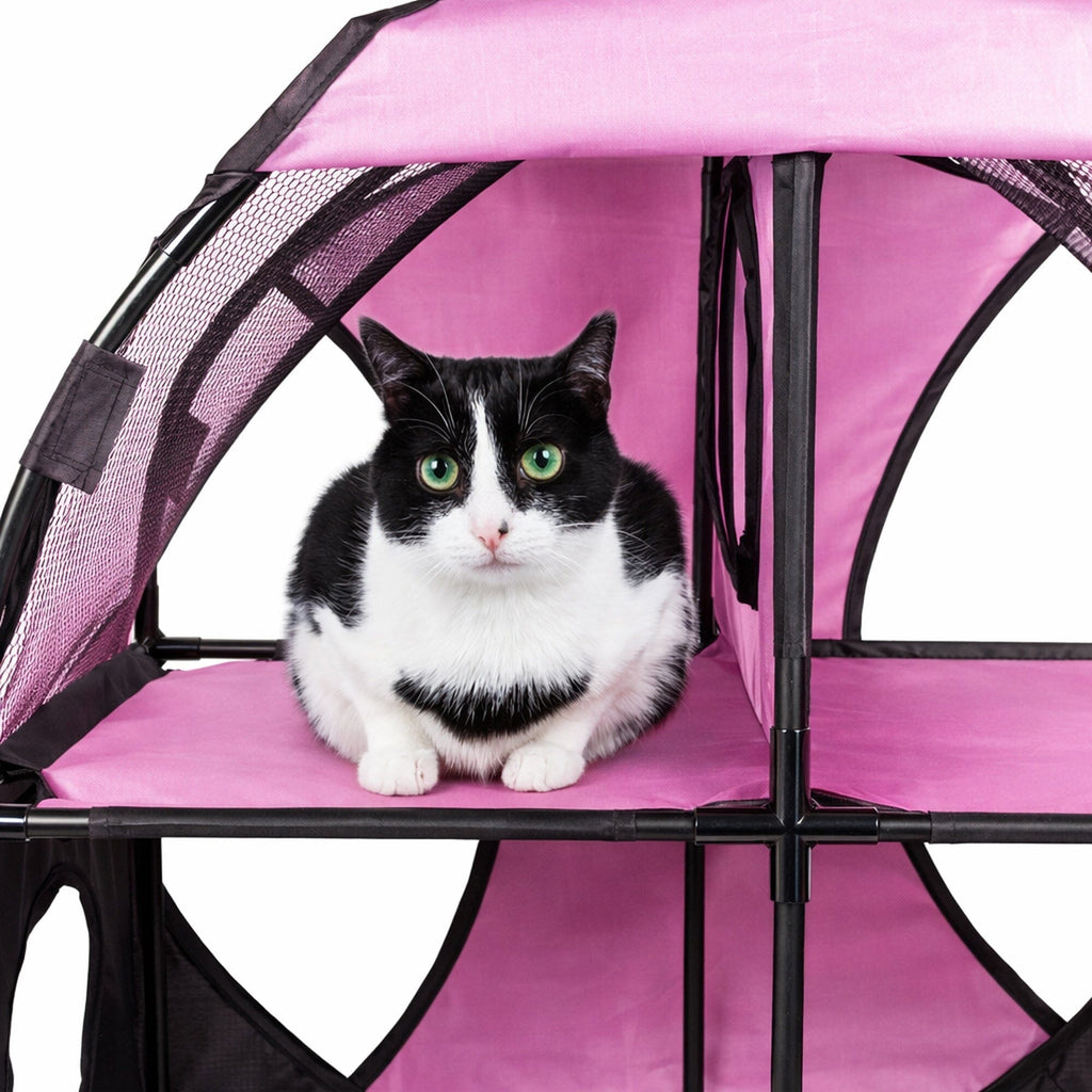 Pet Life ® 'Kitty-Play' Collapsible Travel Interactive Kitty Cat Tree Maze House Lounger Tunnel Lounge