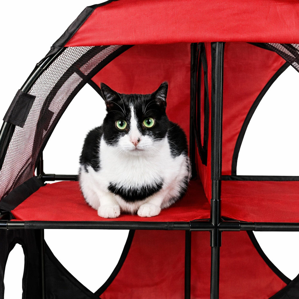 Pet Life ® 'Kitty-Play' Collapsible Travel Interactive Kitty Cat Tree Maze House Lounger Tunnel Lounge