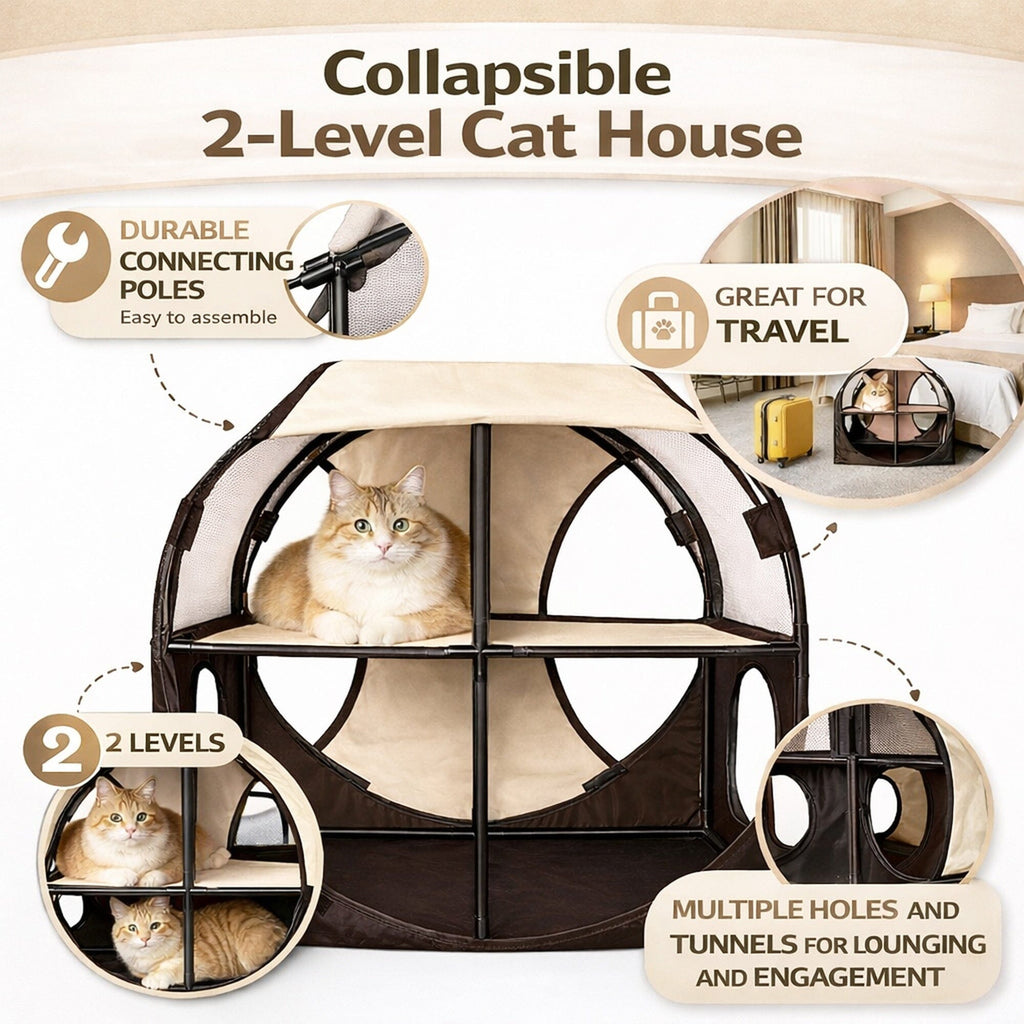 Pet Life ® 'Kitty-Play' Collapsible Travel Interactive Kitty Cat Tree Maze House Lounger Tunnel Lounge