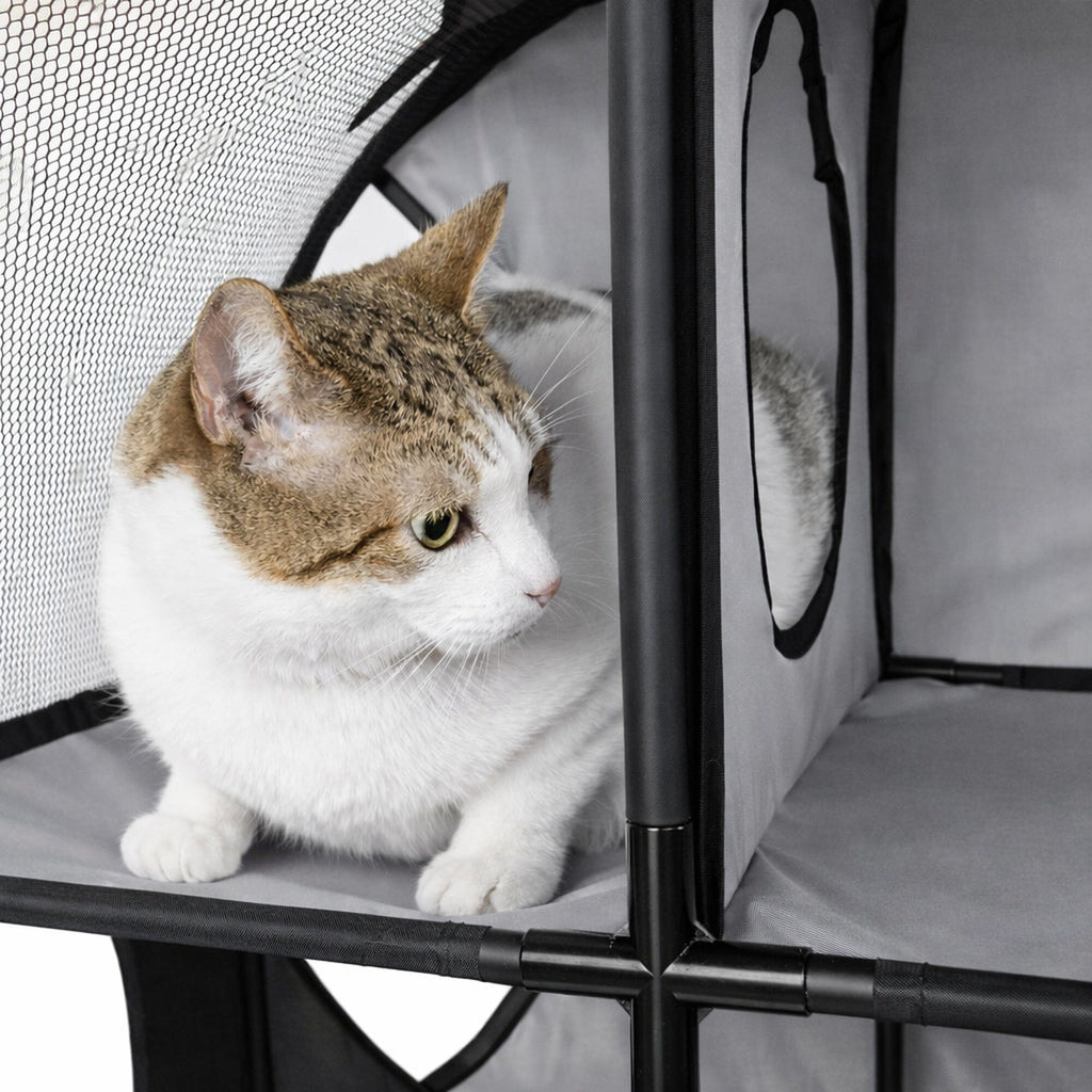 Pet Life ® 'Kitty-Play' Collapsible Travel Interactive Kitty Cat Tree Maze House Lounger Tunnel Lounge