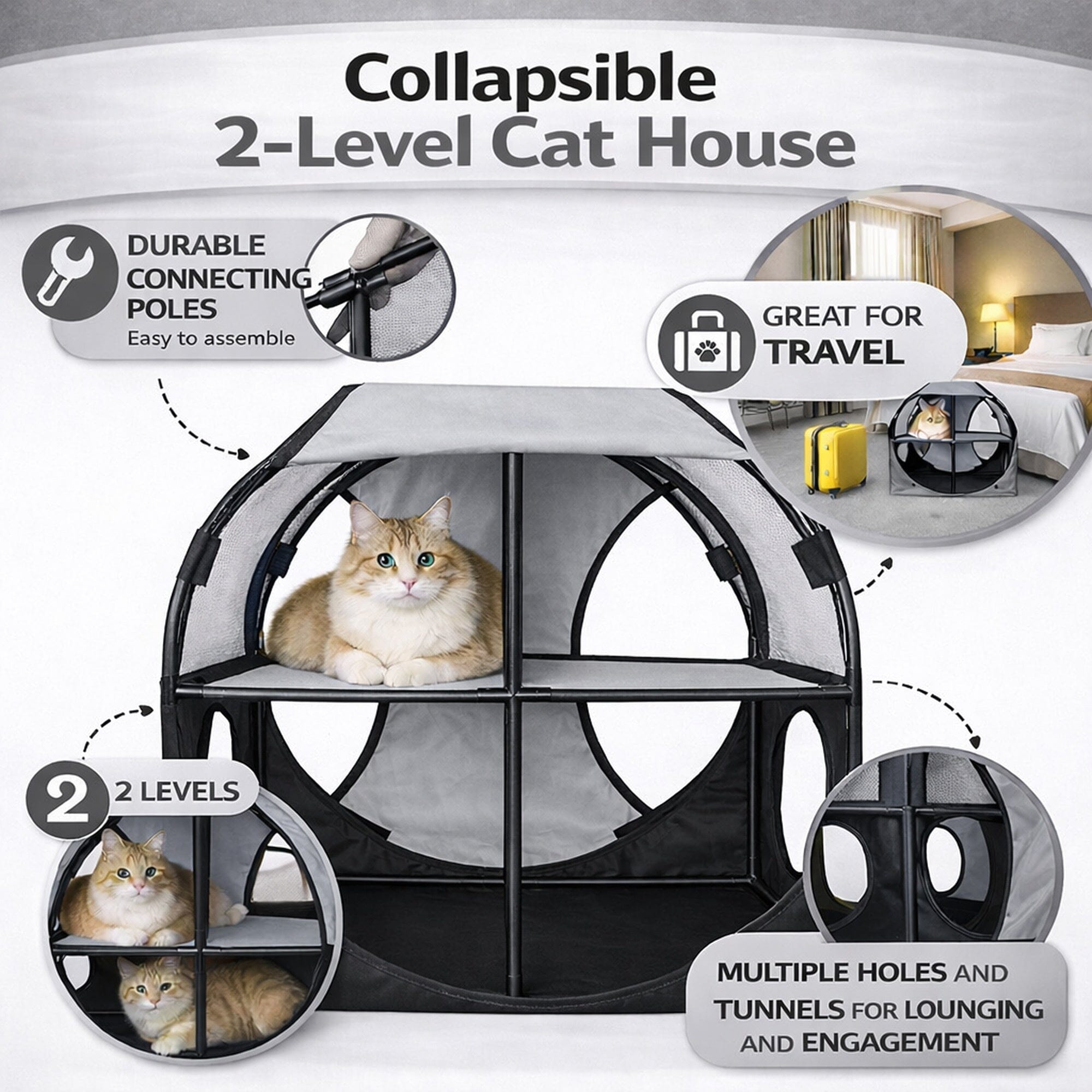 Pet Life ® 'Kitty-Play' Collapsible Travel Interactive Kitty Cat Tree Maze House Lounger Tunnel Lounge