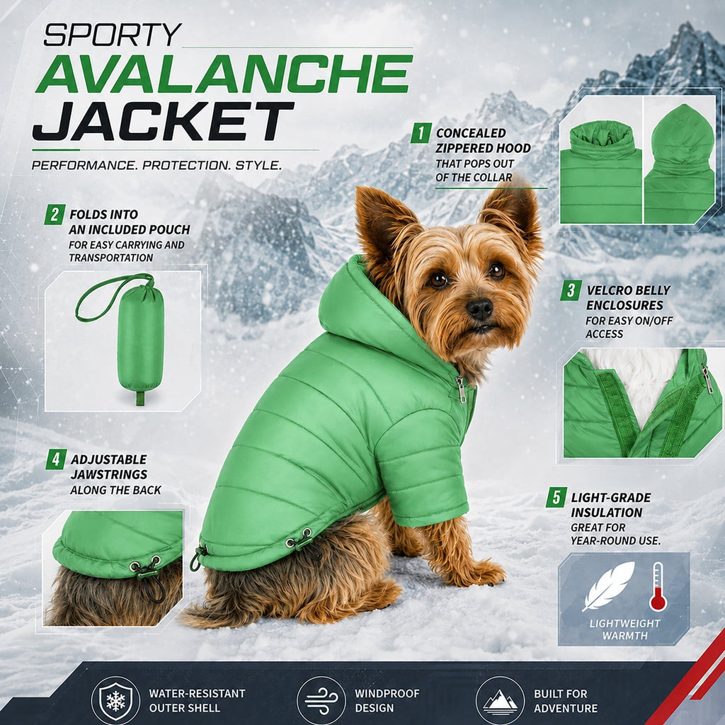 Pet Life ® Lightweight Adjustable and Collapsible 'Sporty Avalanche' Dog Coat w/ Pop-out Zippered Hood