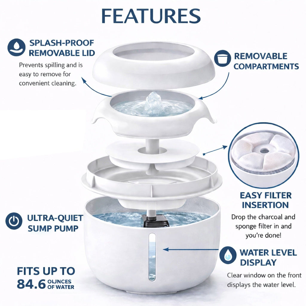 Pet Life ® 'Moda-Pure' Ultra-Quite Filtered Dog and Cat Fountain Waterer