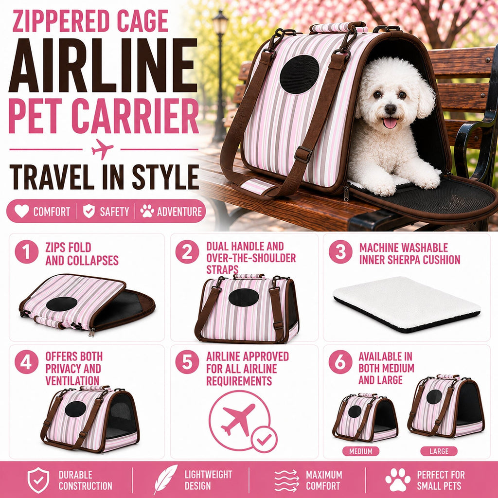 Pet Life ® Paw Patterned Airline Approved Zippered Folding Collapsible Travel Pet Dog Carrier