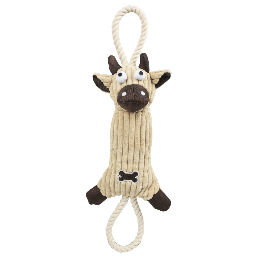 Pet Life ® 'Plush Cow' Natural Jute Rope and Squeak Tugging Plush Dog Toy