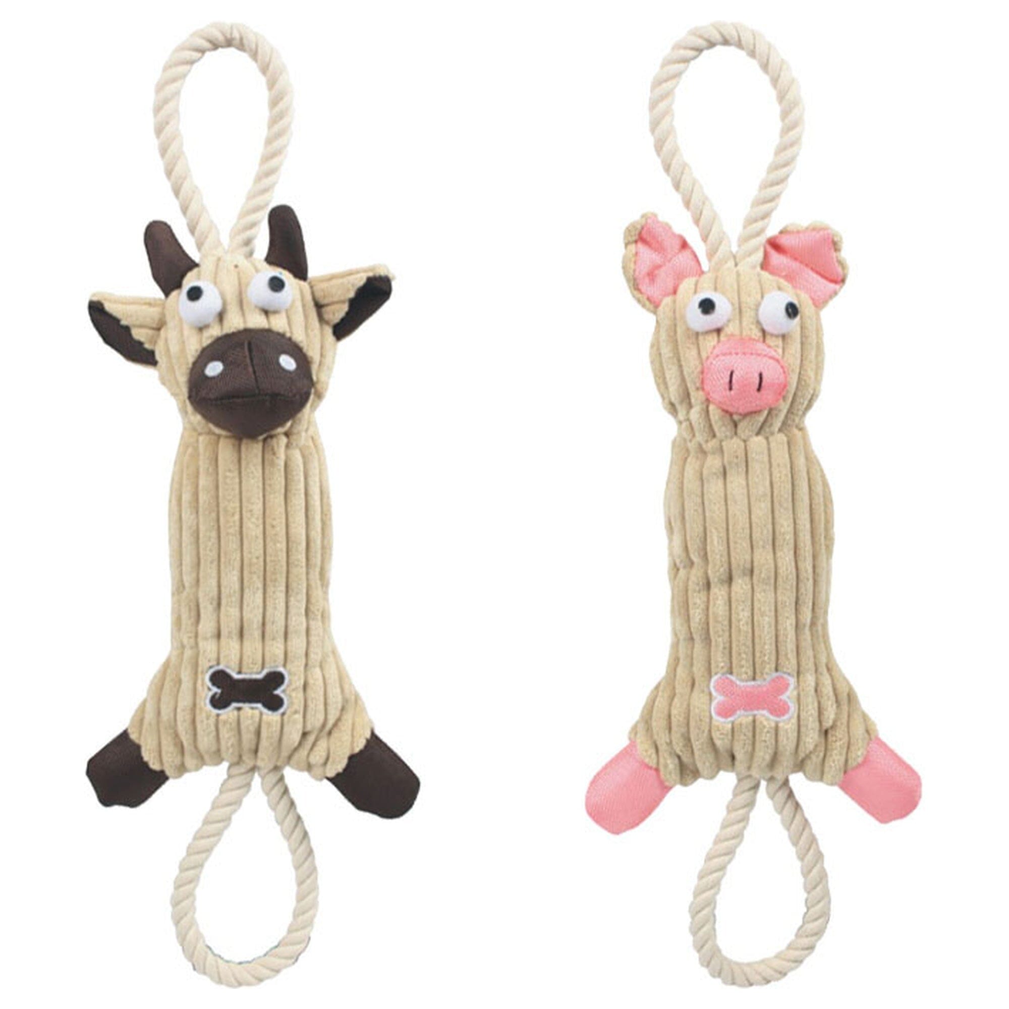 Pet Life ® 'Plush Cow' Natural Jute Rope and Squeak Tugging Plush Dog Toy