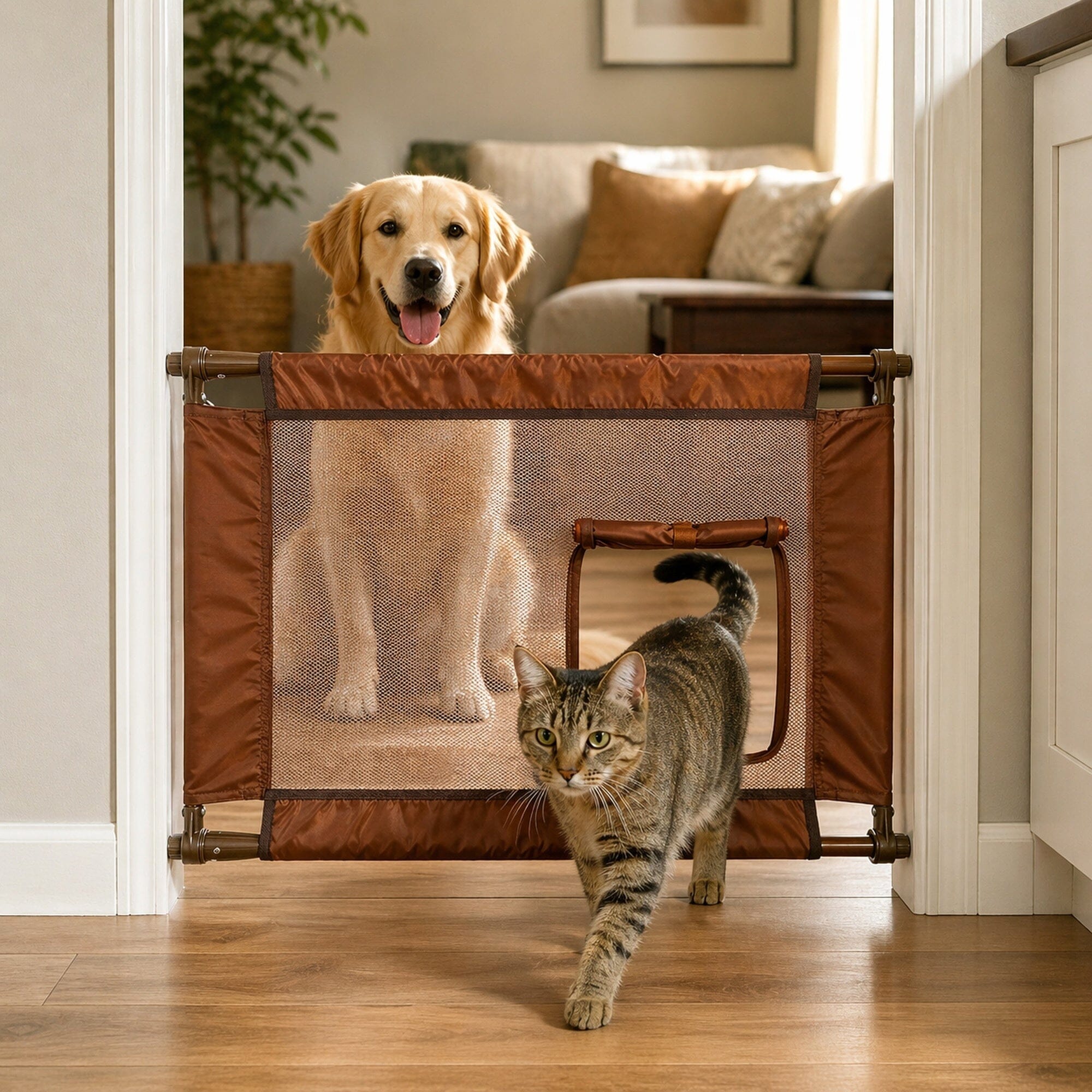 Pet Life ® 'Porta Gate' Anti-Drilling Nylon Mesh Collapsible Folding Travel Safety Pet Cat Dog Gate w/ Zippered Entrance