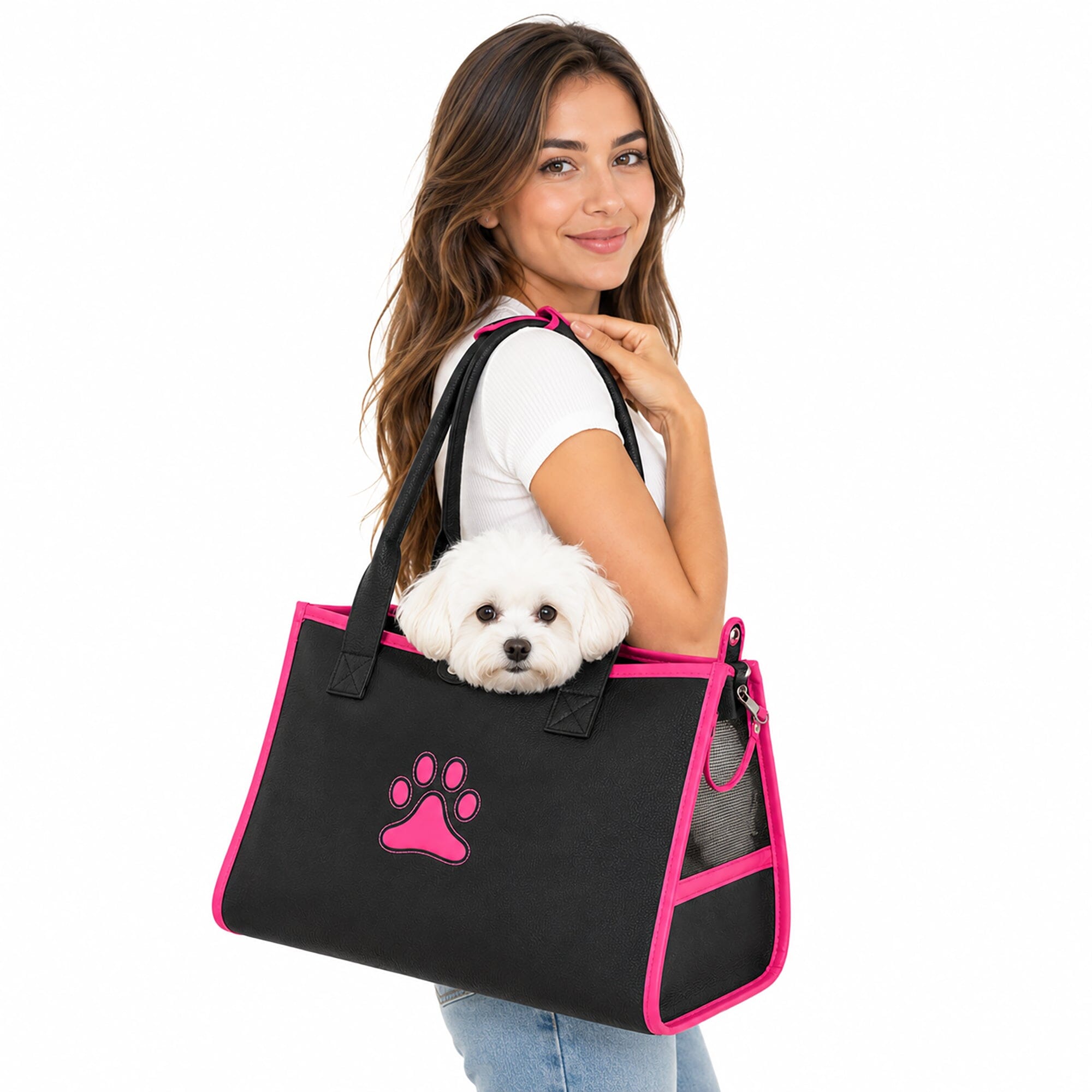 Pet Life ® 'Posh Paw' Elegant Leatherette Designer Fashion Travel Pet Dog Carrier Tote