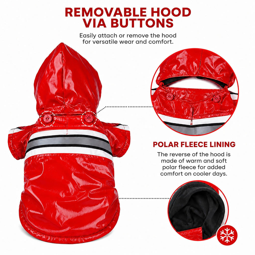 Pet Life ® 'Reflecta-Glow' Reflective Waterproof Adjustable Dog Raincoat Jacket w/ Removable Hood