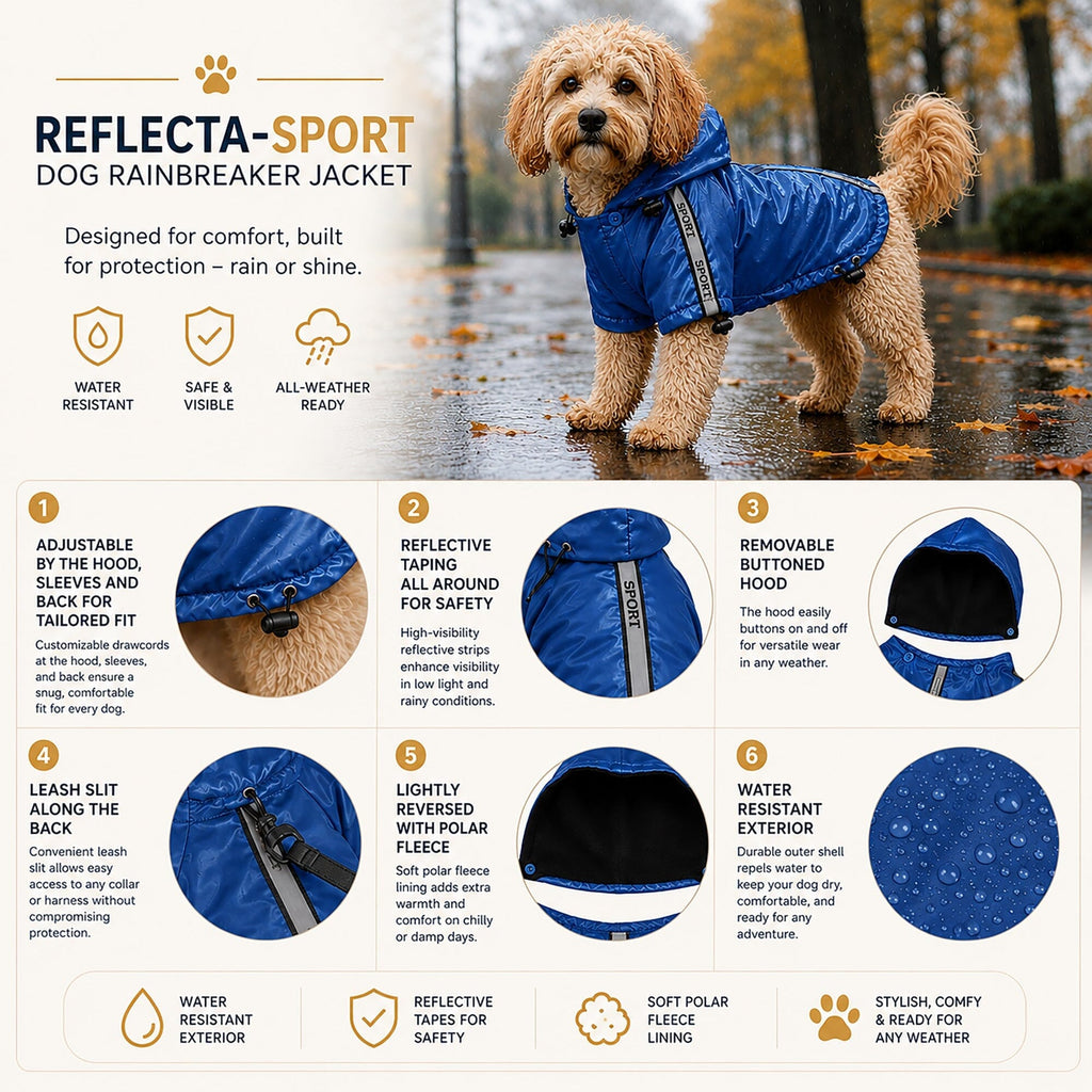 Pet Life ® 'Reflecta-Sport' Multi-Adjustable Reflective Weather-Proof Dog Raincoat w/ Removable Hood