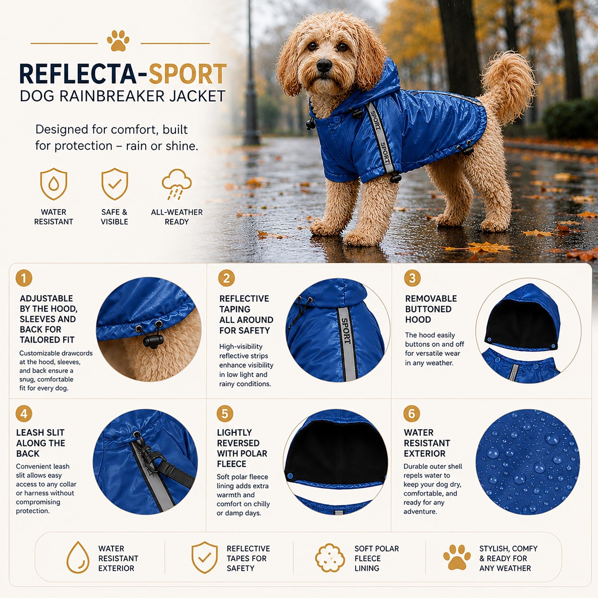 Pet Life ® 'Reflecta-Sport' Multi-Adjustable Reflective Weather-Proof Dog Raincoat w/ Removable Hood