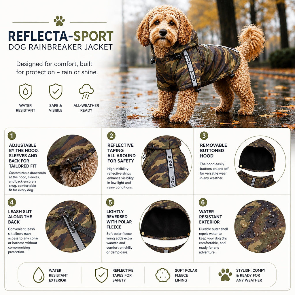 Pet Life ® 'Reflecta-Sport' Multi-Adjustable Reflective Weather-Proof Dog Raincoat w/ Removable Hood