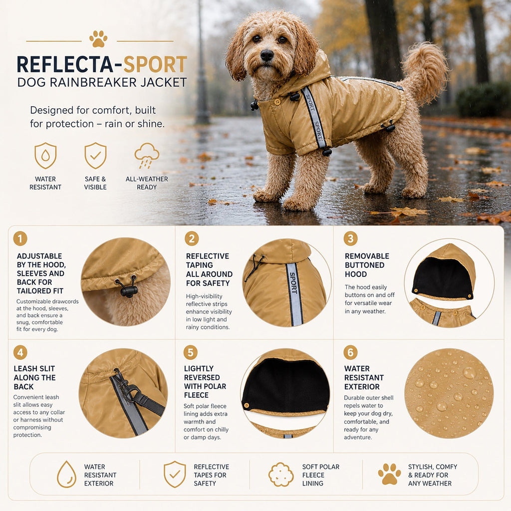 Pet Life ® 'Reflecta-Sport' Multi-Adjustable Reflective Weather-Proof Dog Raincoat w/ Removable Hood