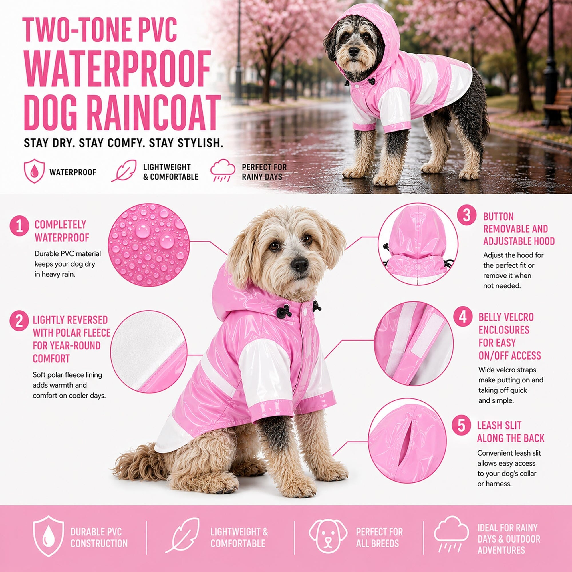 Pet Life ® 'Two-Tone' Waterproof Adjustable Dog Raincoat Jacket w/ Removable Hood