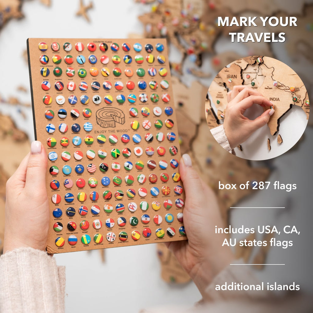3D Wooden World Map Gold