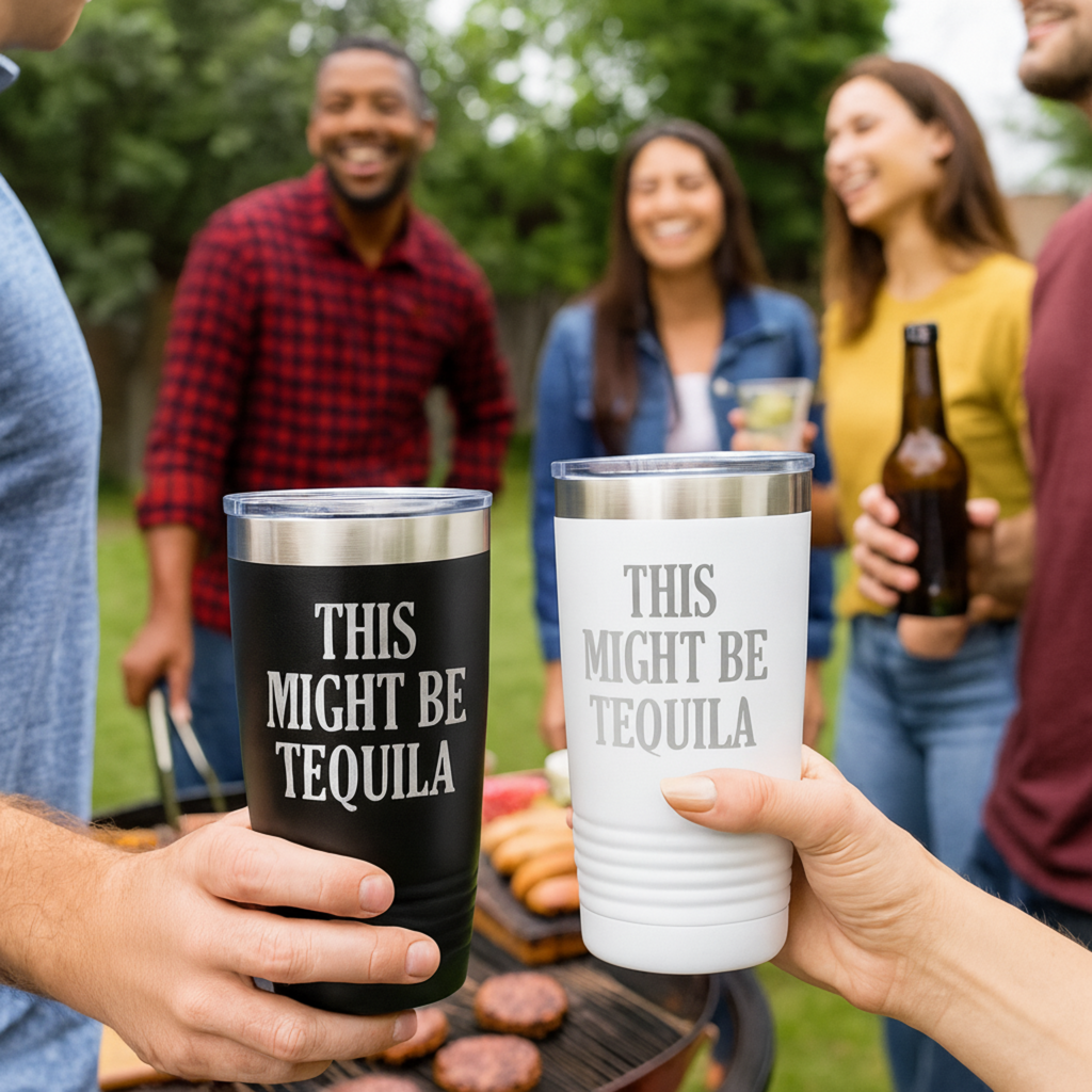 Vacuum Insulated Tumbler - Stainless Steel Travel Drink Mug With Laser Engraved Design