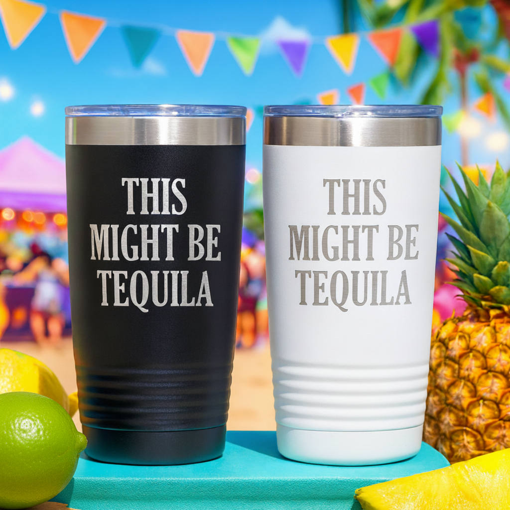 Vacuum Insulated Tumbler - Stainless Steel Travel Drink Mug With Laser Engraved Design