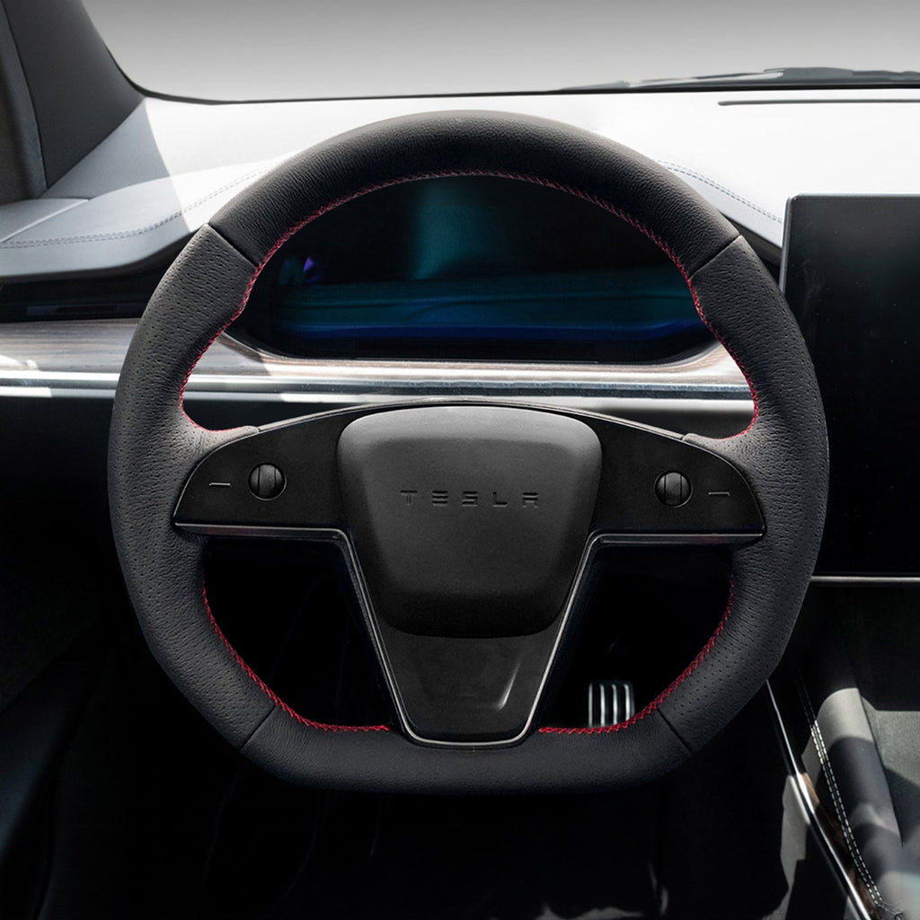 TESERY Touch Horn Plaid Round Steering Wheel Replacement for Tesla Model S / X 2021-2023