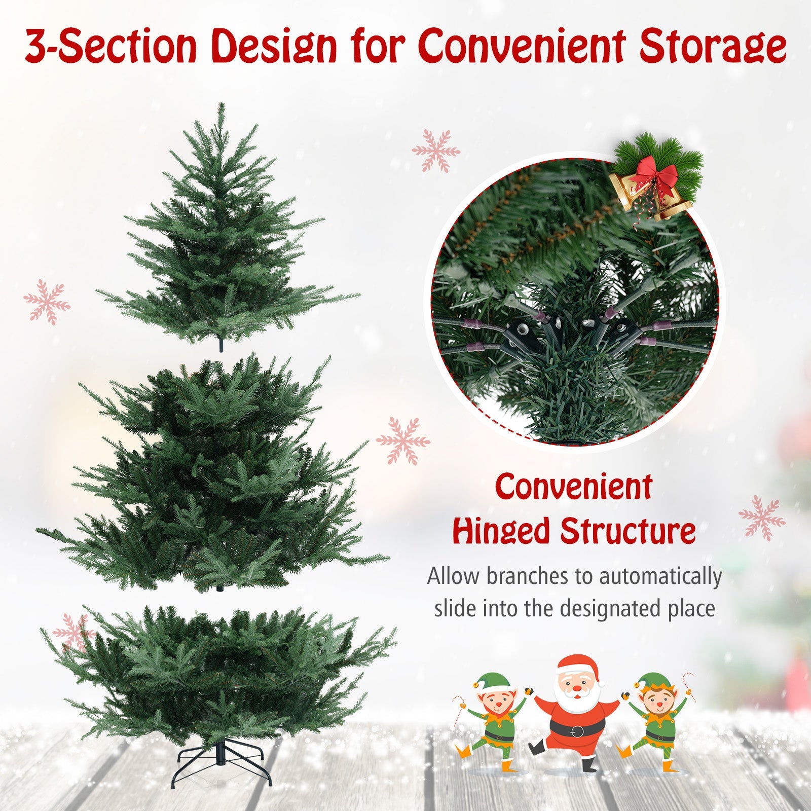 6 FT Pre-Lit Artificial Hinged Xmas Tree with 778 PVC and PE Branch Tips
