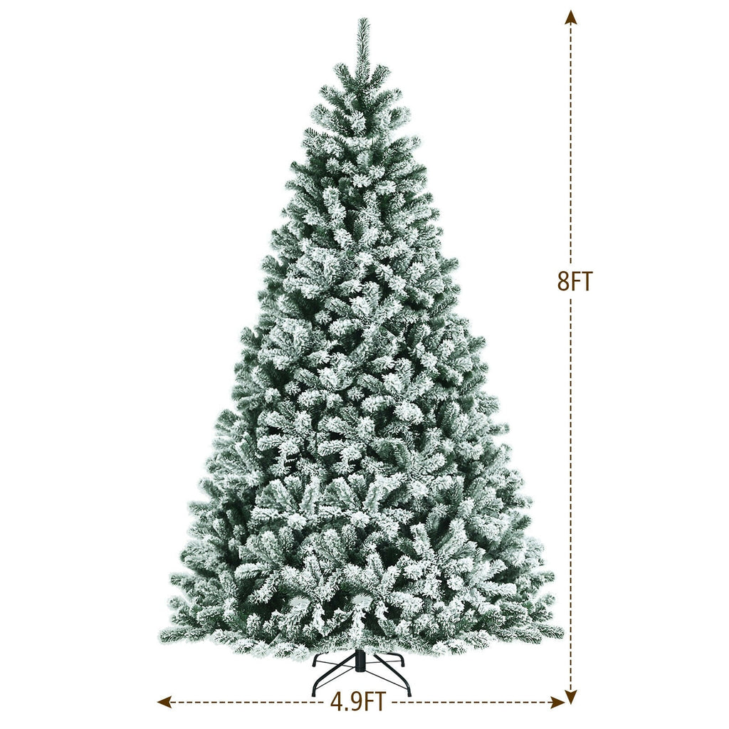6 Feet Pre-lit Snow Flocked Hinged Christmas Tree with 928 Tips and Metal Stand