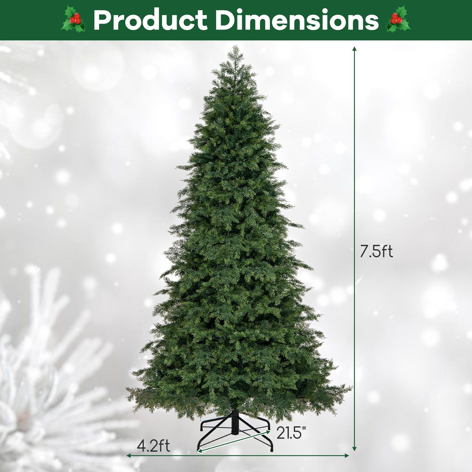Artificial Christmas Tree Green Hinged Holiday Tree with 721/1019 Lush Branch Tips