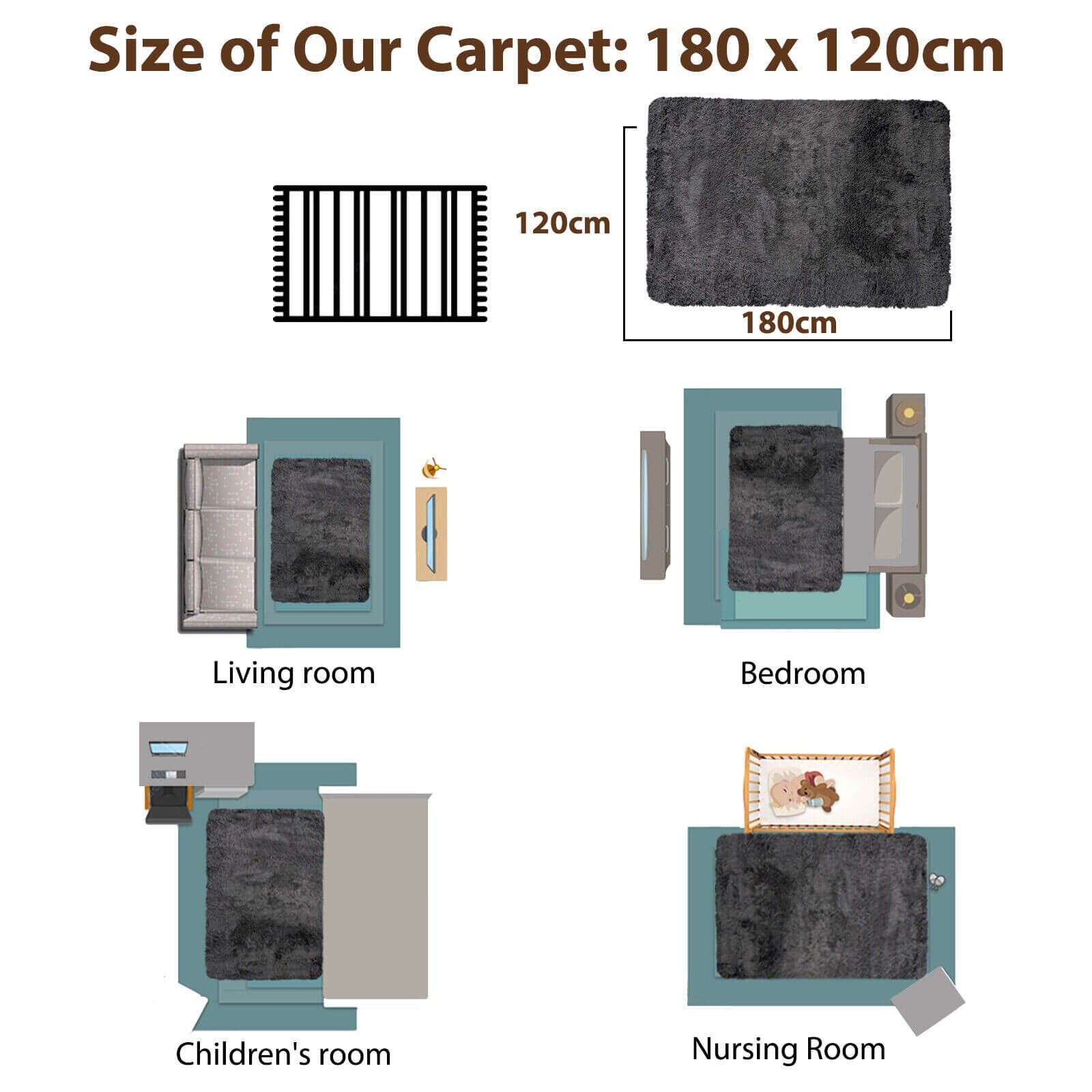 4x6 Feet Modern Soft Shag Rug with Non