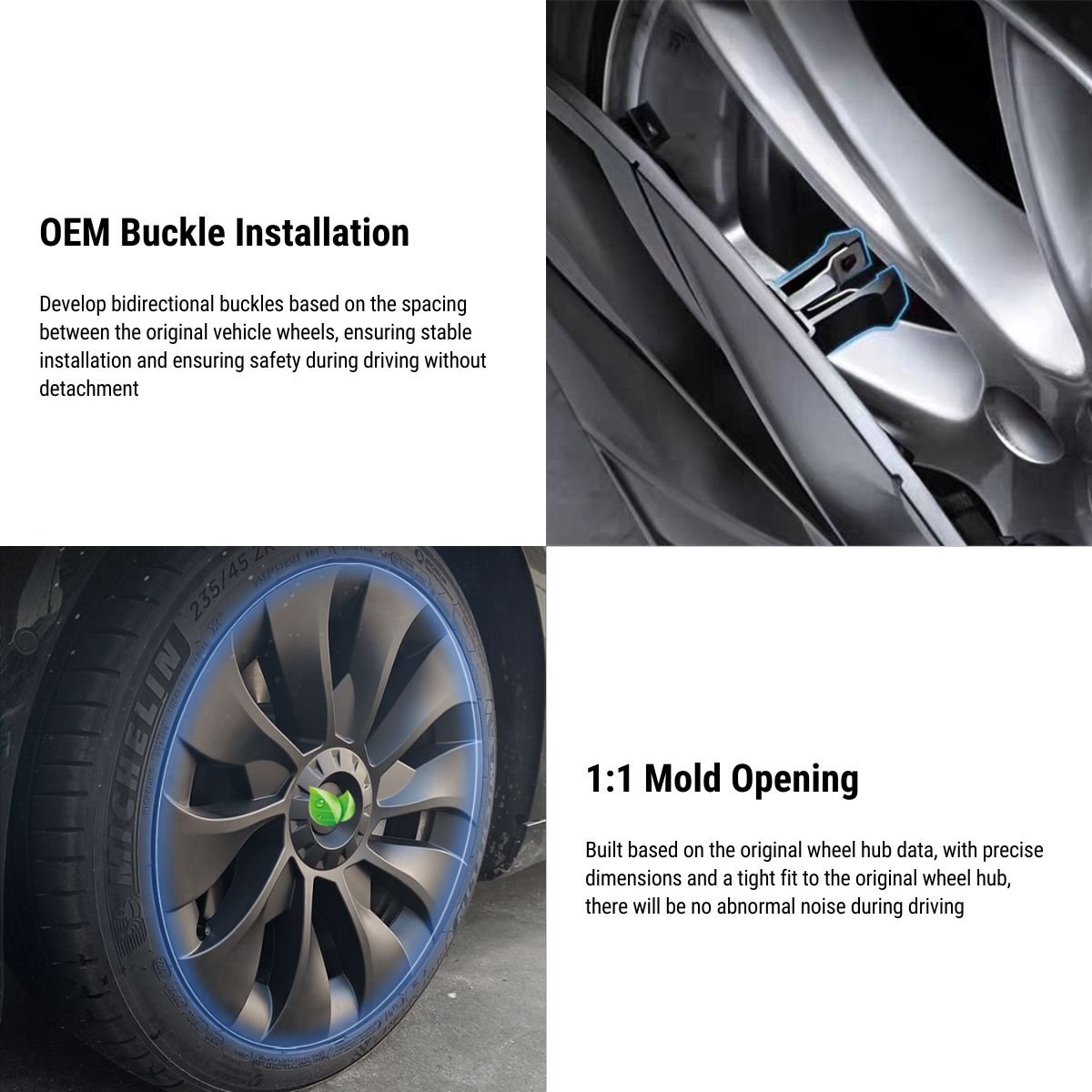 TESERY 18″ 19″ Hubcaps for Model 3/Y (4PCS)