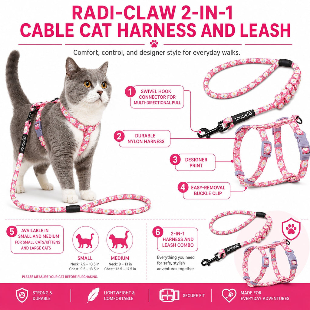 Touchcat 'Radi-Claw' Durable Cable Cat Harness and Leash Combo