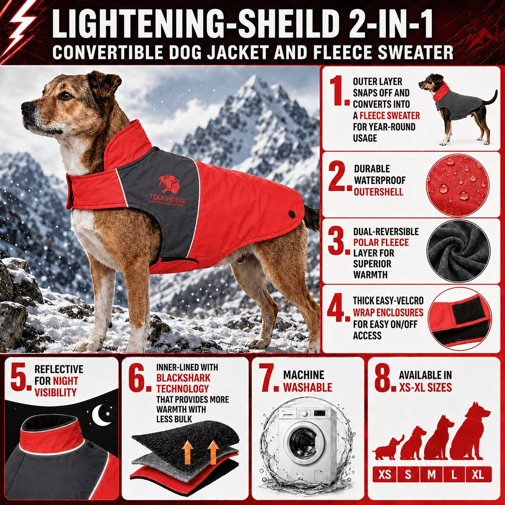 Touchdog ® Lightening-Shield 2-in-1 Dual-Removable-Layered Waterproof Dog Jacket