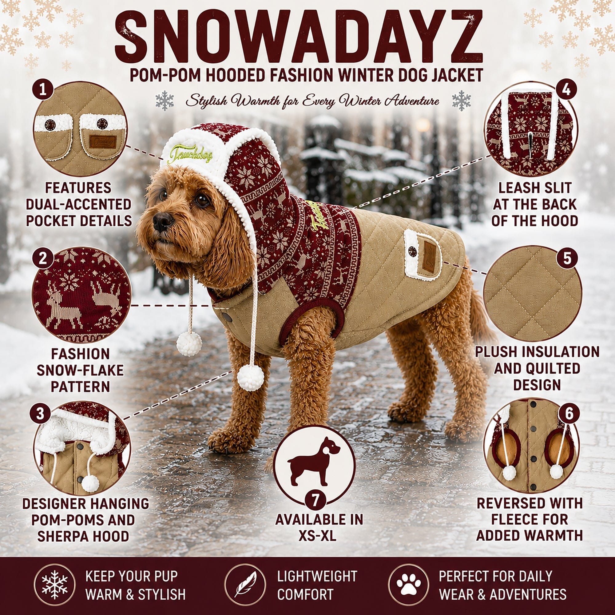 Touchdog ® 'Snowadayz' Pom Pom Hooded Fashion Dog Jacket