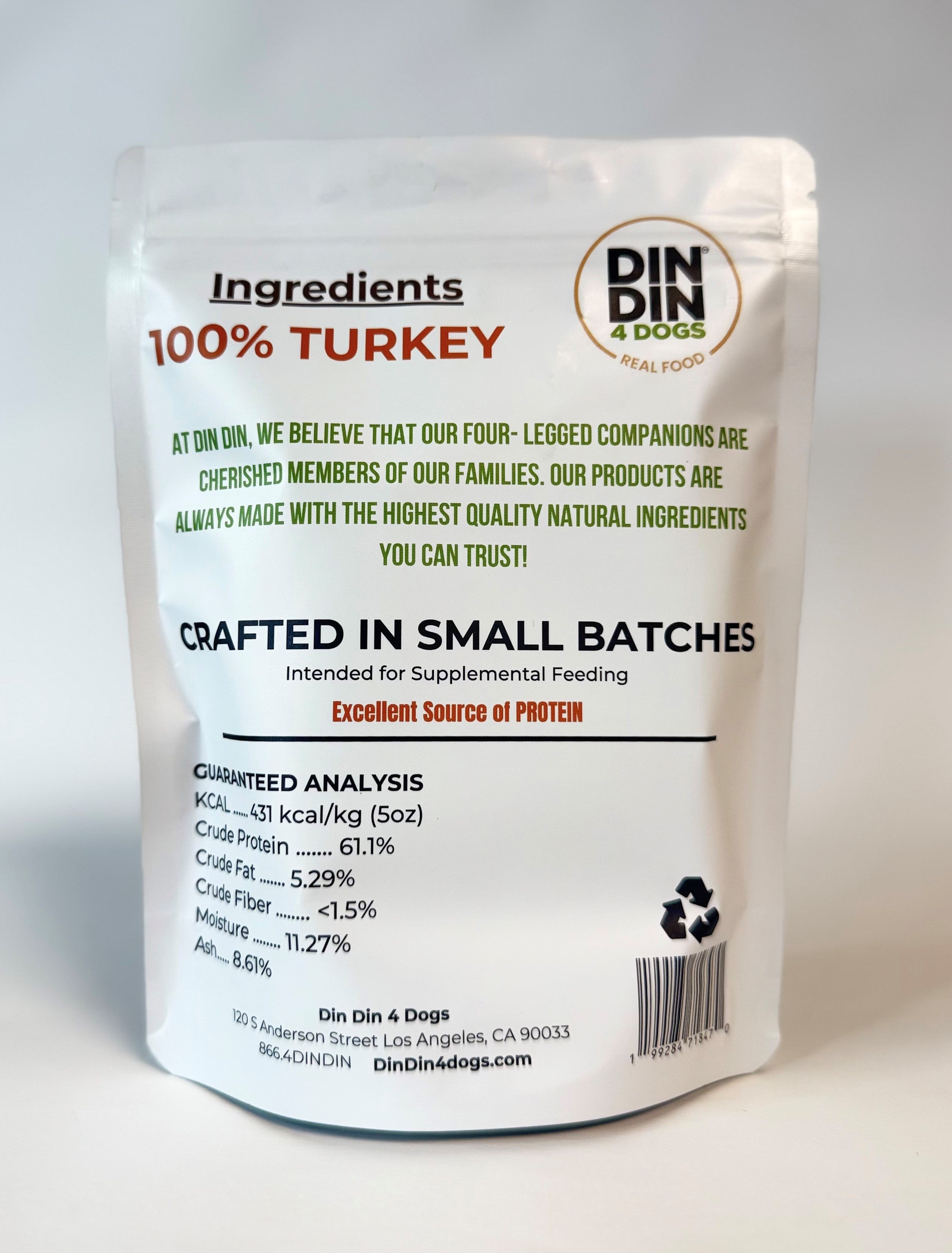 Turkey Dog Treats, 5 Ounce Bag, Single Ingredient, High Protein