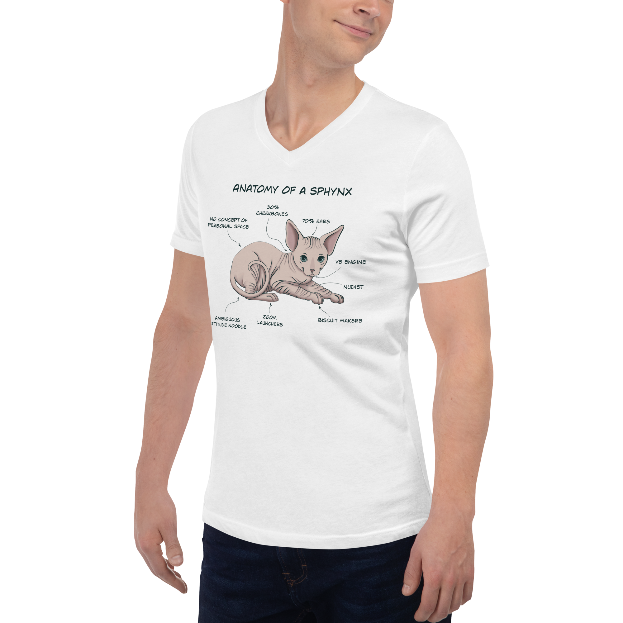 "ANATOMY OF A SPHYNX" UNISEX V-NECK TEE