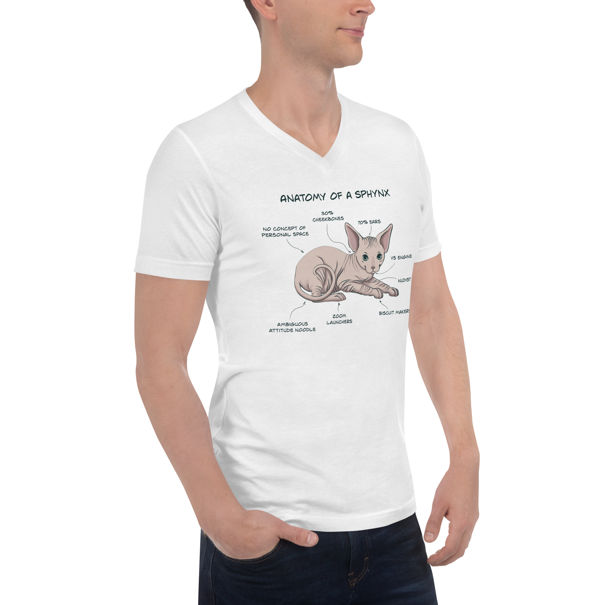 "ANATOMY OF A SPHYNX" UNISEX V-NECK TEE