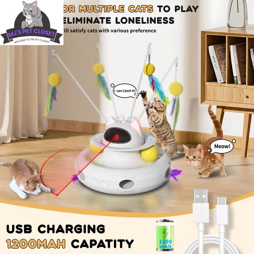 4-in-1 Interactive Cat Toy with Laser & Track Balls