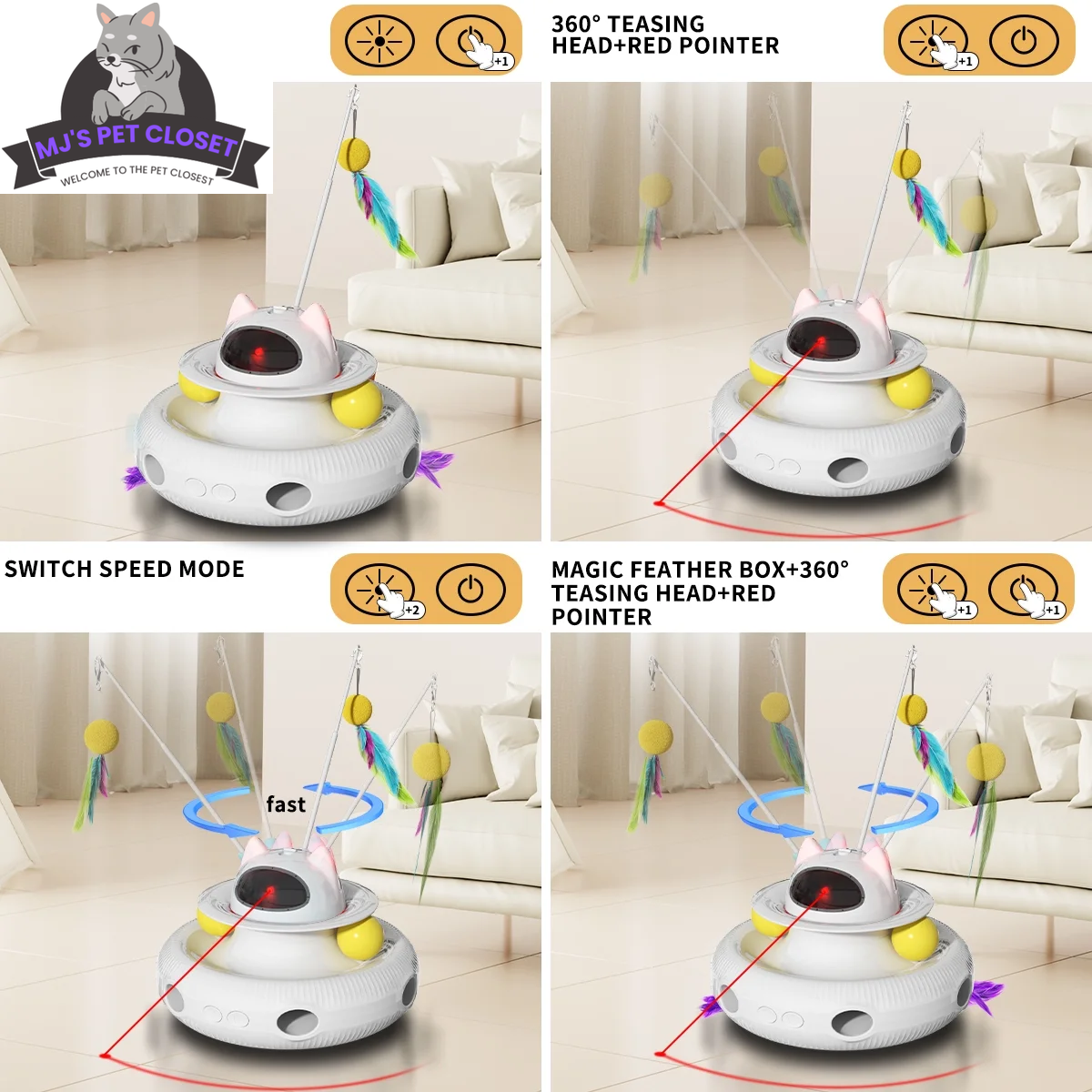 4-in-1 Interactive Cat Toy with Laser & Track Balls