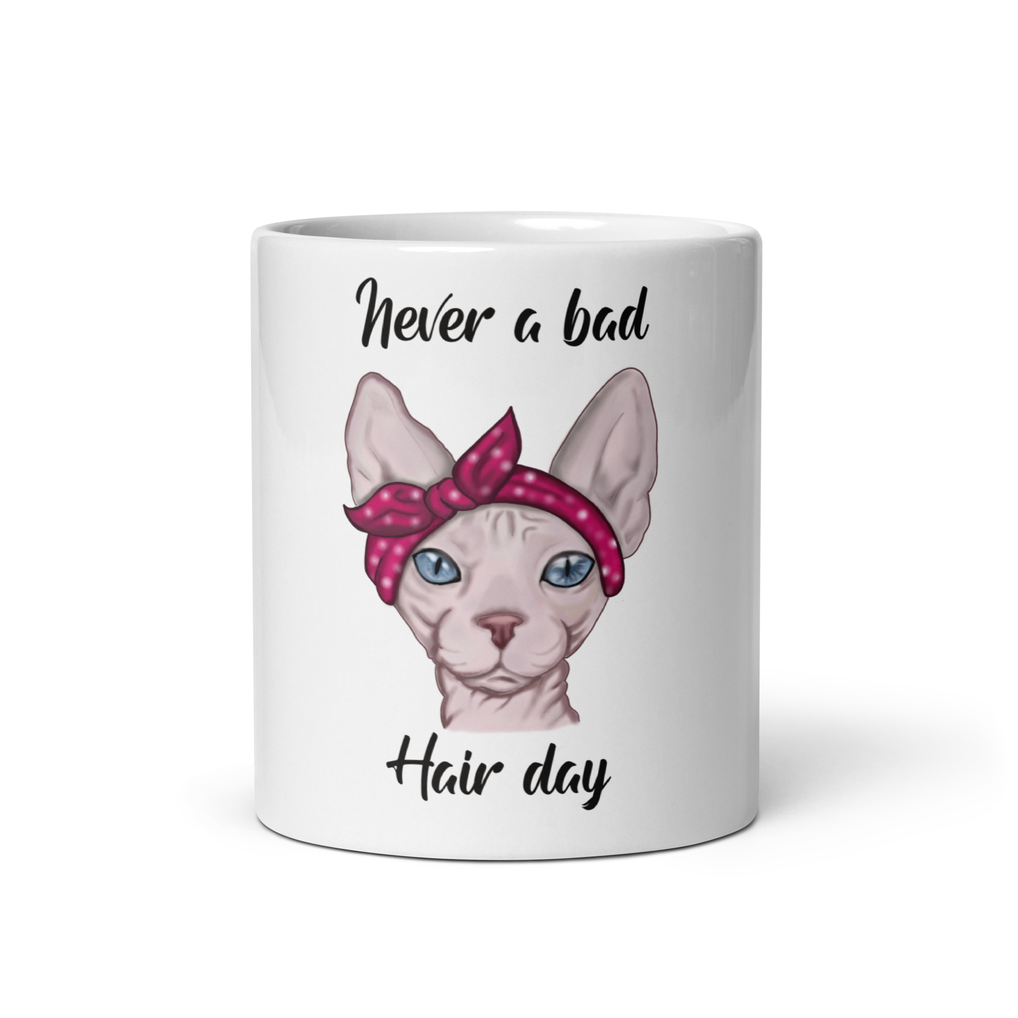 "NEVER A BAD HAIR DAY" SPHYNX COFFEE MUG