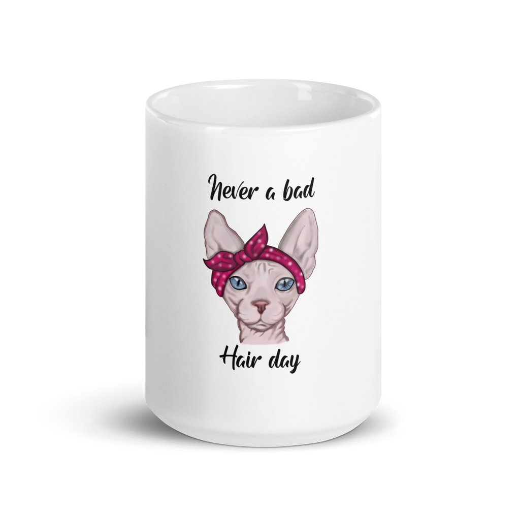 "NEVER A BAD HAIR DAY" SPHYNX COFFEE MUG