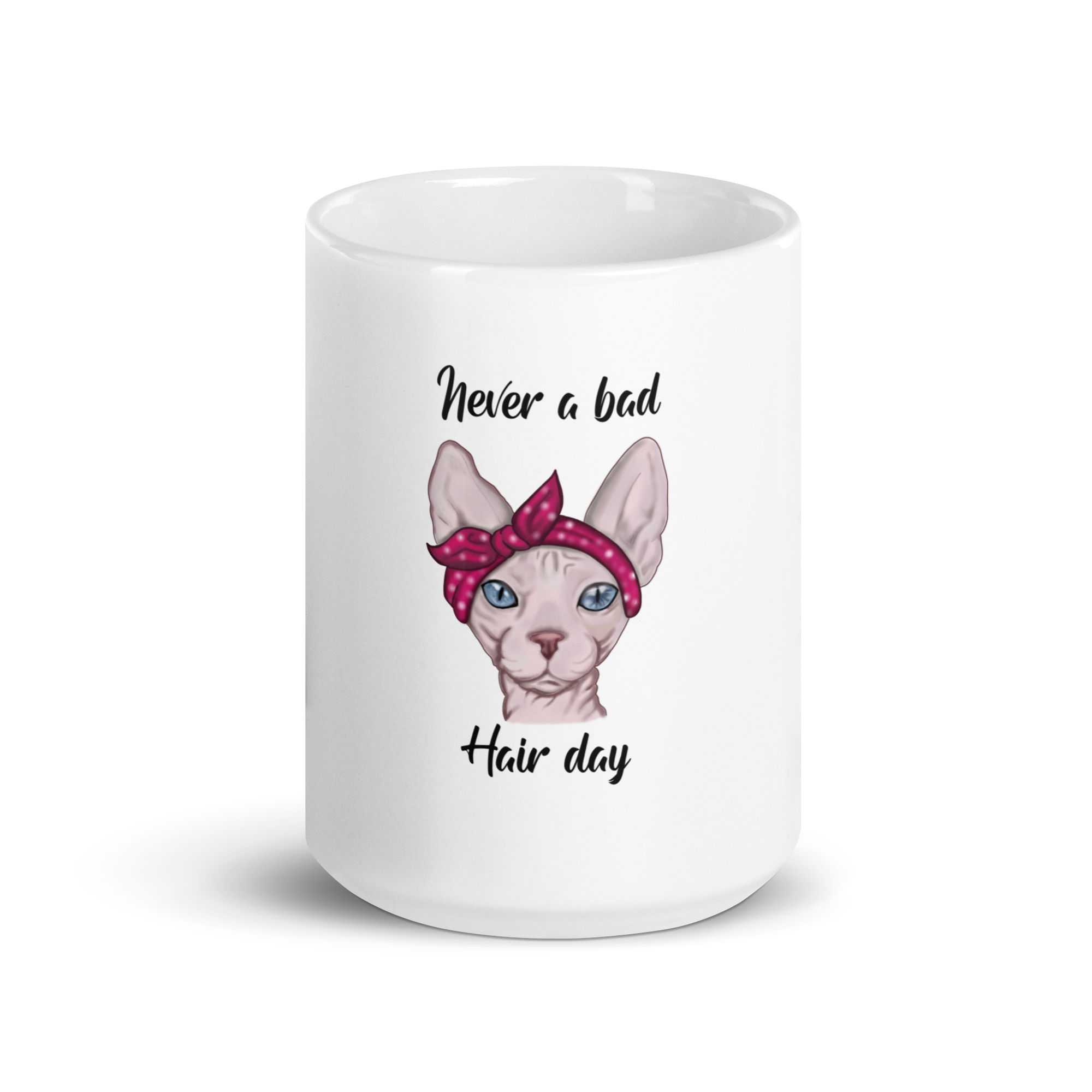 "NEVER A BAD HAIR DAY" SPHYNX COFFEE MUG