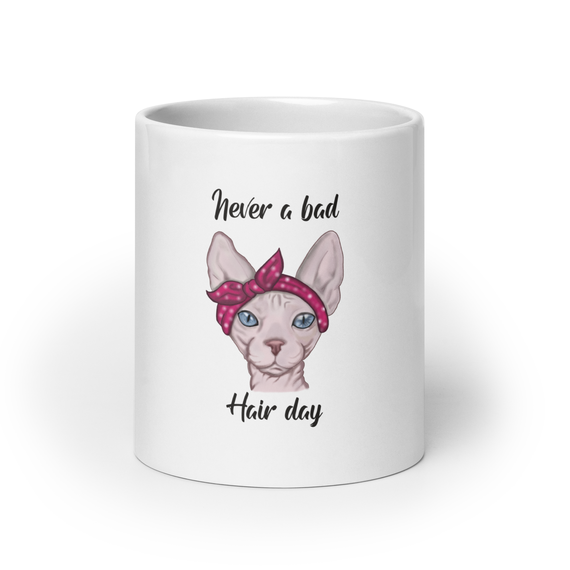 "NEVER A BAD HAIR DAY" SPHYNX COFFEE MUG