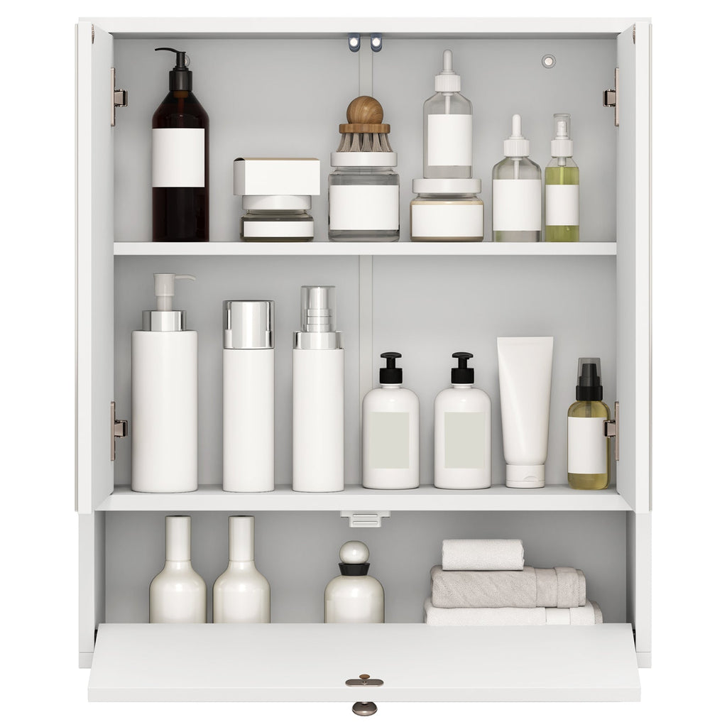 Double Door Wall-Mounted Bathroom Mirrored Medicine Cabinet-White
