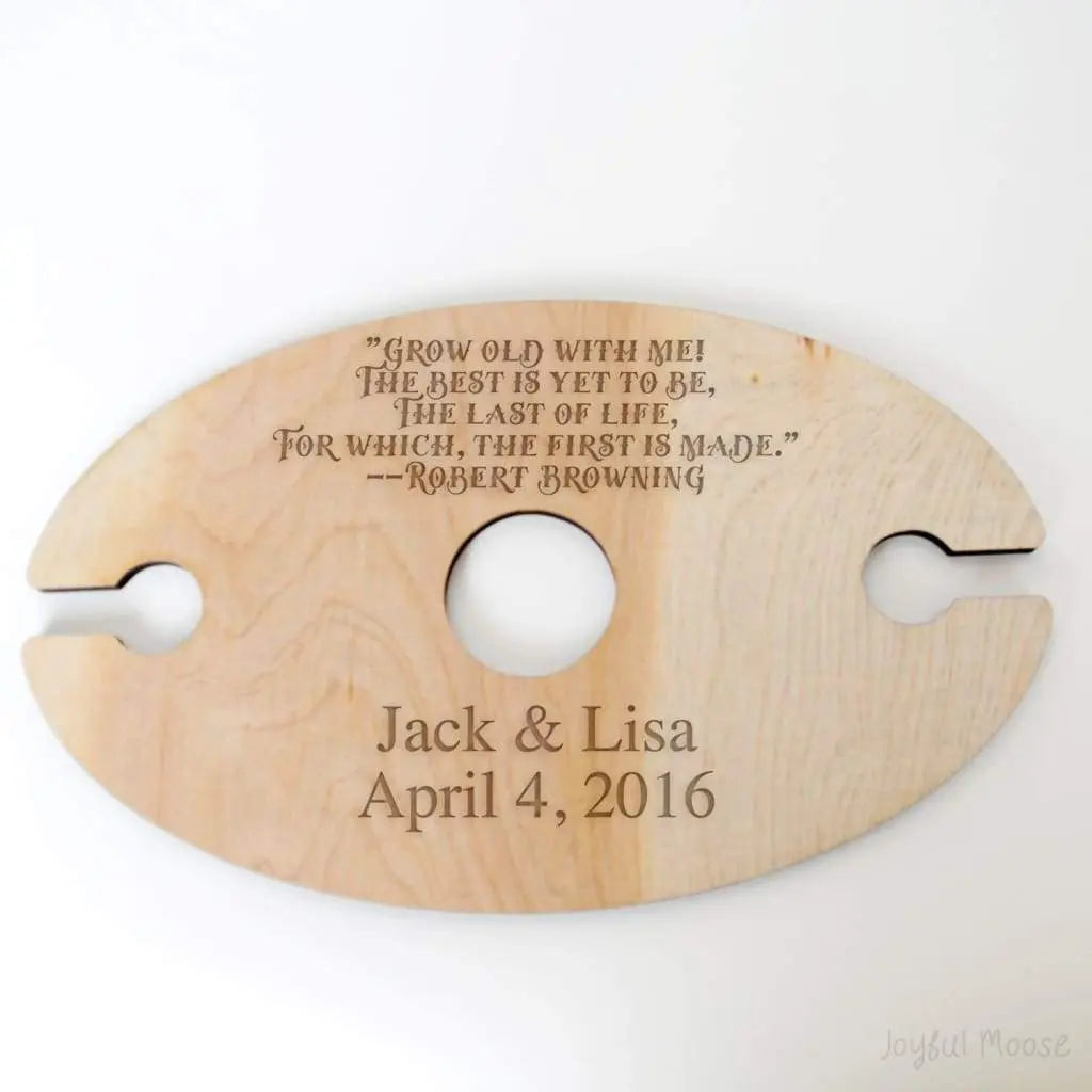 Wine Glass Holder - Wedding Gift - Robert Browning Quote - Personalized Wood Wine Glass Carrier