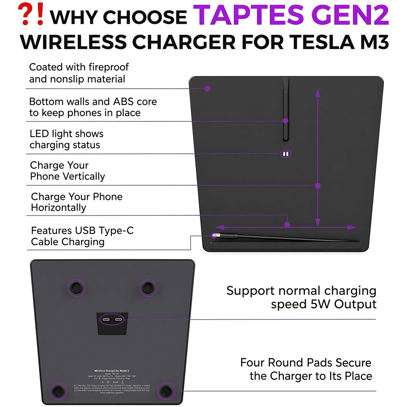 Center Console Wireless Charger for Tesla Model 3