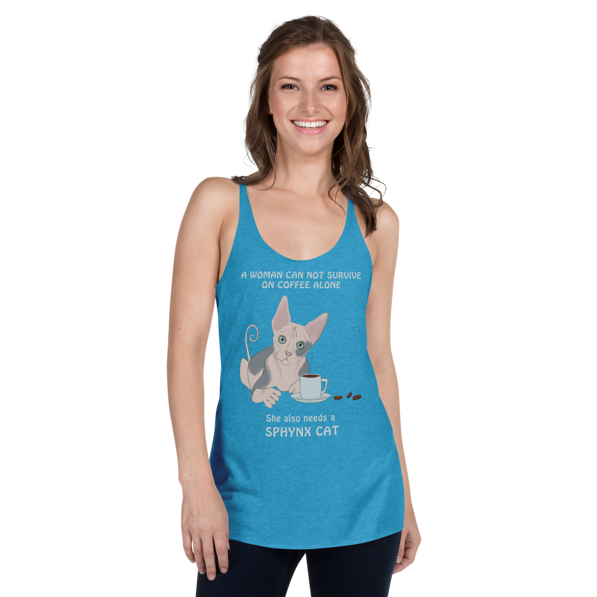 "WOMAN CAN'T SURVIVE ON COFFEE ALONE" TANK
