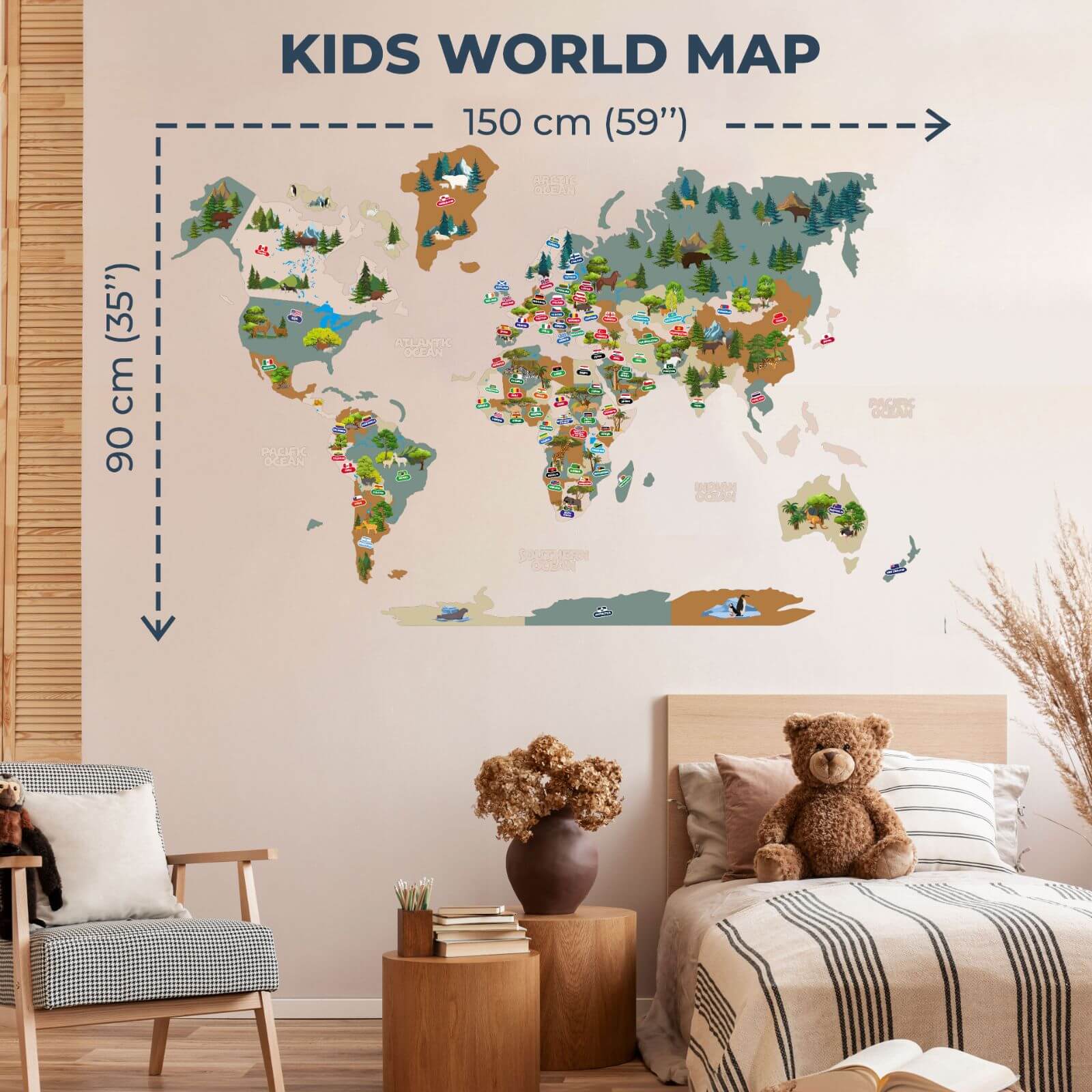 Animal World Map Indigo