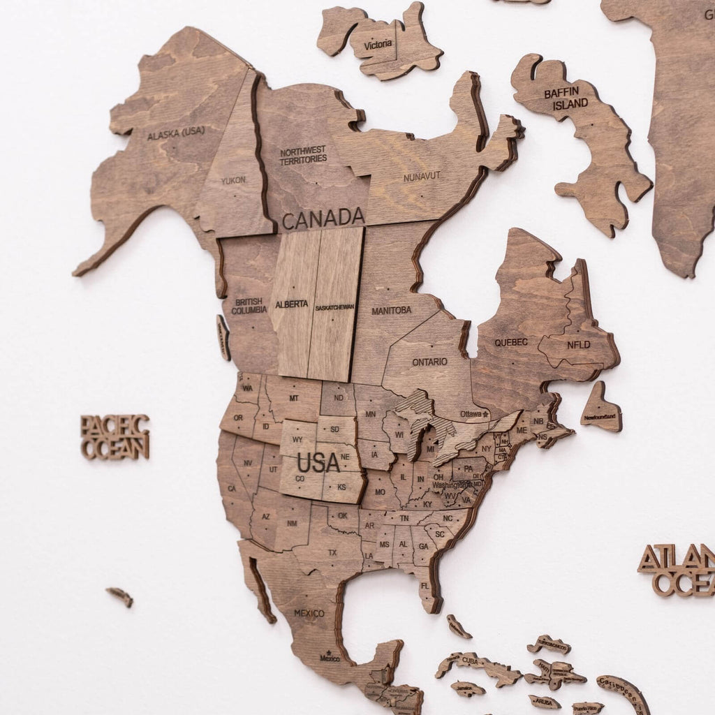 3D Wooden World Map Terra (for US only)